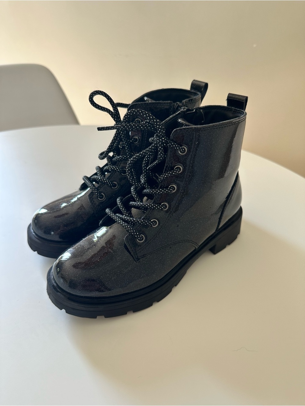 Old Navy Kids Black Glitter Lace-Up Combat Boots